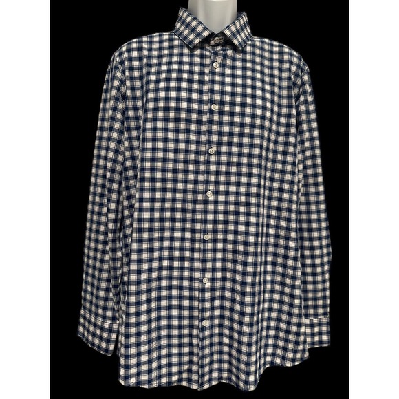 Mizzen Main Mens Shirt Butron Navy Blue White Check‎ Trim Fit XL - Picture 2 of 6